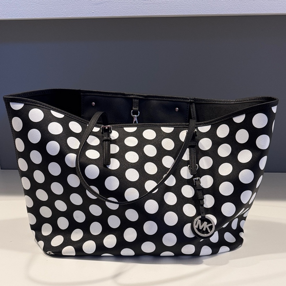 Michael Kors Black and White Polka Dot Tote Bag